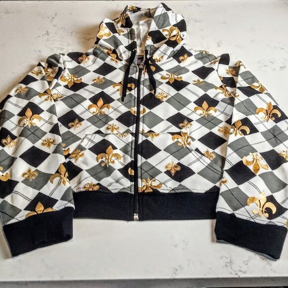 Crest Gold Metallic Fleur De Lis Cotton Zip Hoodie - Picture 3 of 6